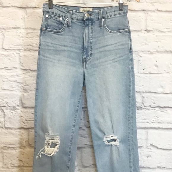 Madewell 27 Perfect Vintage Straight Jeans Women’s Light Wash Distressed ND515 - Picture 3 of 12